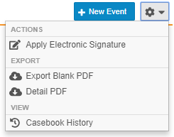 Export Blank PDF and Detail PDF Options in the Event-Level Actions Menu