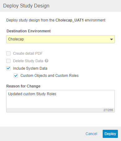 Deploy configuration with the Include System Data checkbox