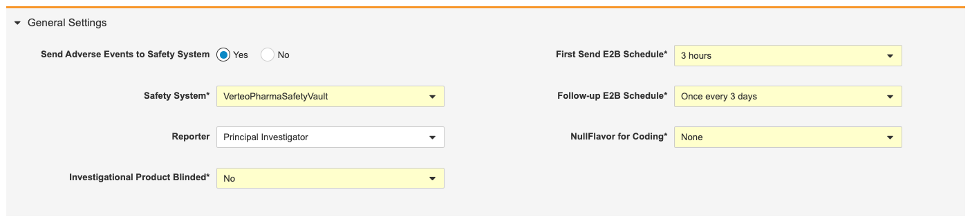 General Settings filled for Safety Configuration