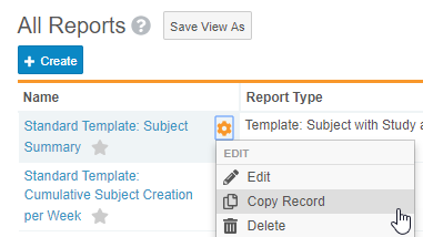 Copy Record Action in the Report Actions Menu
