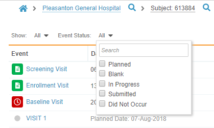 Filter by Event Status
