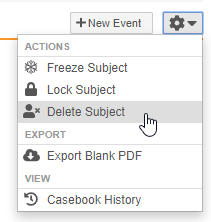 Delete Subject action in the Casebook-level Actions menu