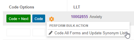 Code All Forms and Update Synonym List action