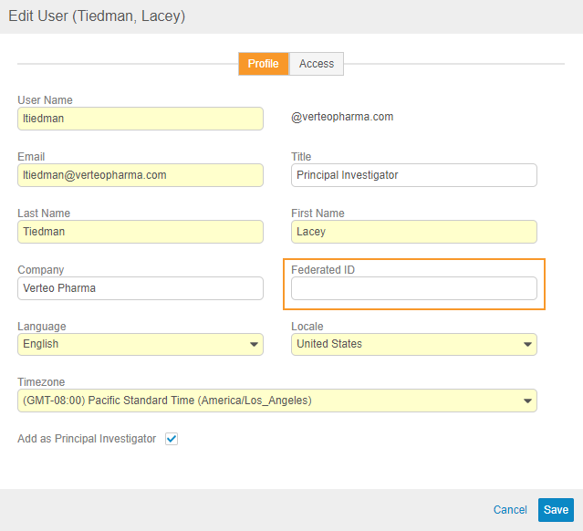 New Federated ID field in the Edit User dialog