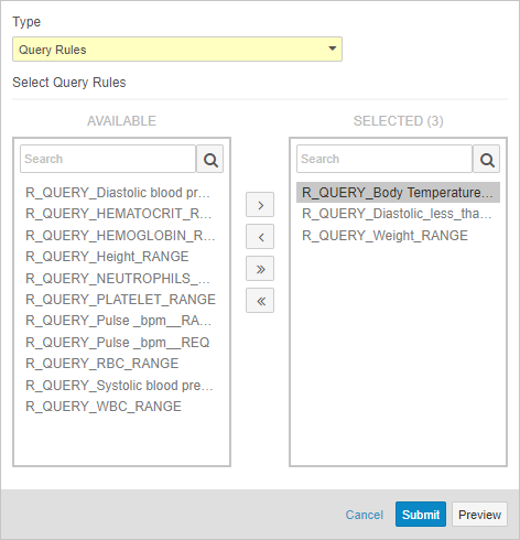 Select Query Rules Dialog