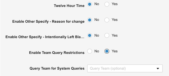 Query Team Restrictions settings