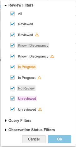 Review Filters section expanded