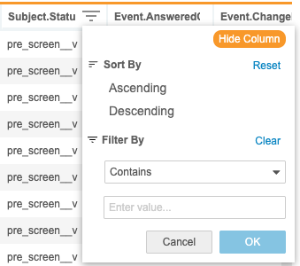 Sort & Filter menu