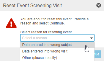 Select a Reason for Event Reset