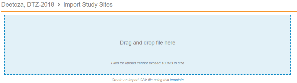 Drag and drop file here for Importing study sites