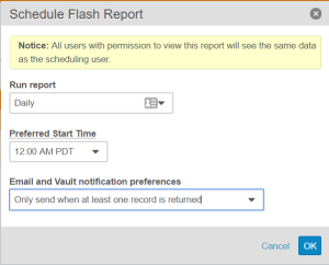 Schedule Flash Report Dialog