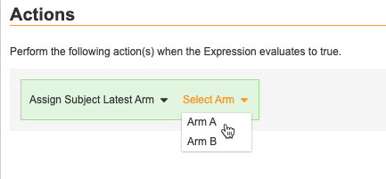 Select Arm for Assign Subject Latest Arm rule action