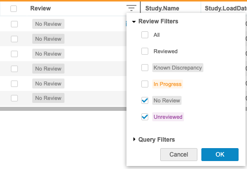 Review Filters section expanded